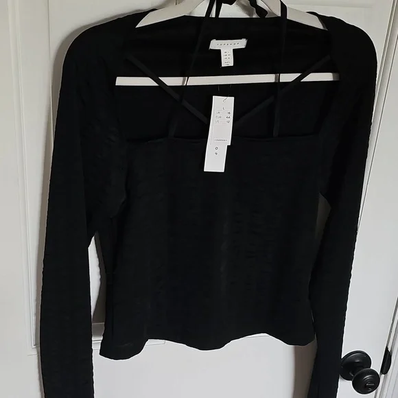 NWT Topshop Black Long Sleeve Crisscross Neckline - Picture 2 of 4